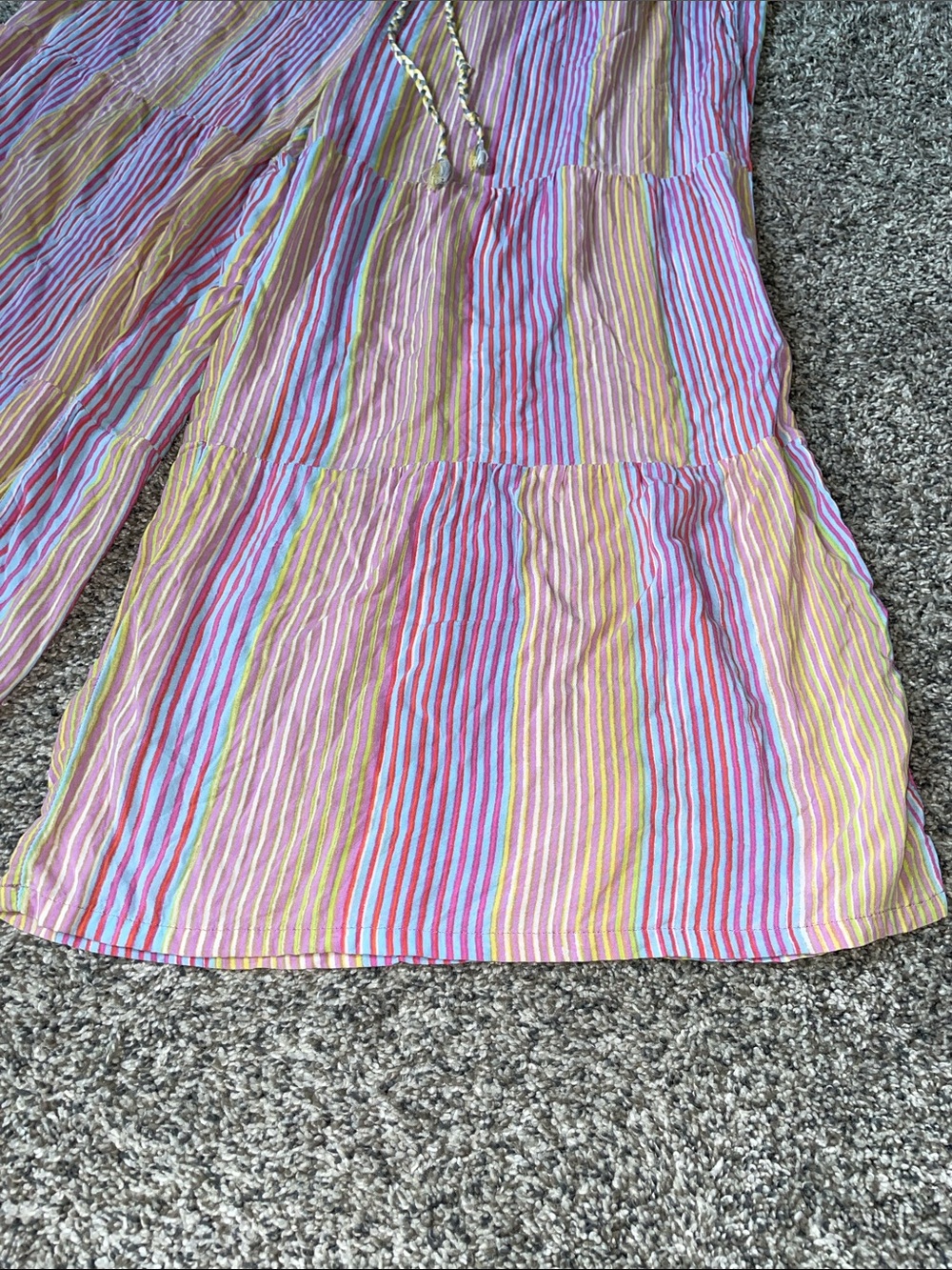 Layla Striped Pastel Tiered Wide-Leg Pants. Size Large. - Picture 3 of 4